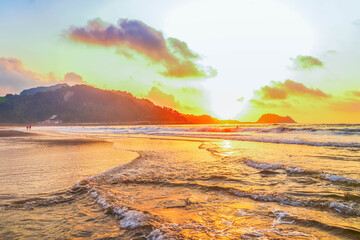 Sunset over Zarauz city beach, Pais Vasco at summer, Spain
