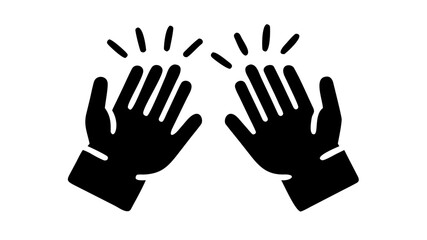 Fototapeta premium Minimalist black silhouette icon of two hands clapping, symbolizing applause, success, and appreciation. Isolated vector graphic.