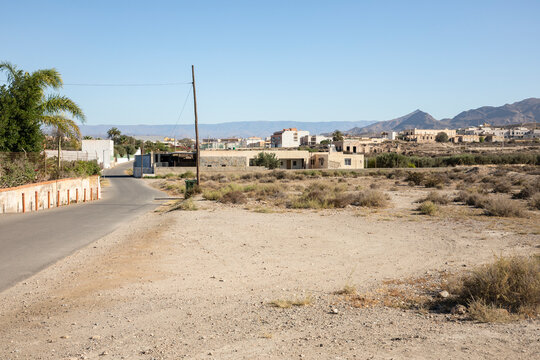 Camino Mozarabe de Santiago - a paved road entering Pechina town, Province of Almeria, Andalusia, Spain
