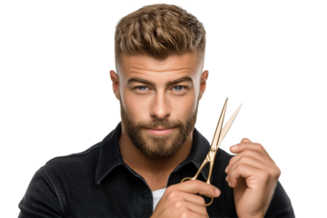     Query successful

Stylish and handsome male barber with a fade haircut holding golden scissors. A captivating photo for barber shops, men's grooming, and hair care themes.