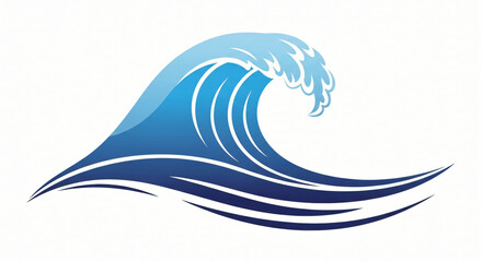 Powerful tsunami wave crashing dramatically onto shoreline, showcasing nature's force and beauty in vibrant blue hues and fluid motion