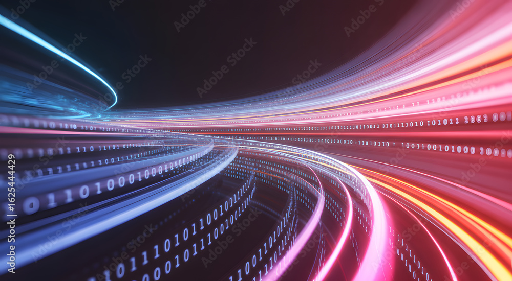 Fototapete digital data stream: a visual representation of fast data transfer, showcasing the seamless flow of 