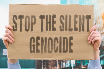 “Stop the Silent Genocide” highlighting mass violence and conflict. JUSTICE. HELP. CRY. RIGHTS....