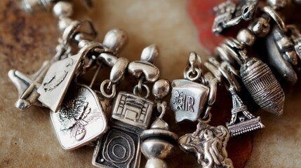 Shiny silver jewelry including a diamond bracelet and a chain with a key is a luxury fashion accessory