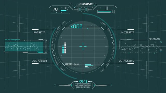 Interface with animated HUD and infographic elements for data handling