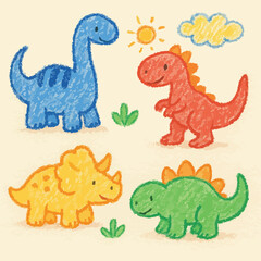 Charming and Adorable Cartoon Dinosaurs Illustration with a Colorful and Vibrant Design