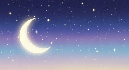 Fototapeta premium Magical Crescent Moon and Twinkling Stars in Gradient Night Sky