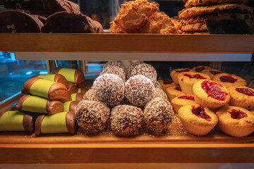 Marzipan Punsch roll aka &ldquo;Dammsugare&rdquo; or &ldquo;Punschrulle,&rdquo; chocolate balls &ldquo;Chokladbollar&rdquo; and raspberry-filed, vanilla shortbread &ldquo;Thumbnail cookies&rdquo; aka &ldquo;Hallongrottor,&rdquo; desserts for Swedish Fika