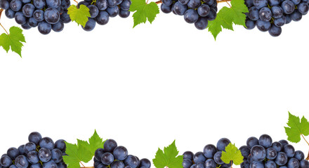 Photo of a decorative frame of grapes and leaves isolated on transparent background evokes a sense of natures bounty