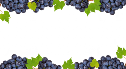 Photo of a decorative frame of grapes and leaves isolated on transparent background evokes a sense of natures bounty