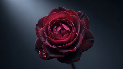 Velvety Crimson Rose Unveiling Dew Kissed Petals A Captivating Dance of Shadow and Light Evoking Emotions of Love