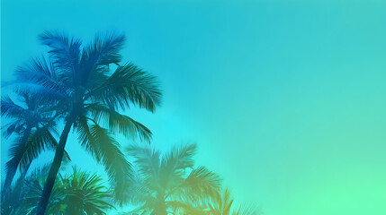 Vibrant gradient sky with silhouetted palm trees creating a tropical paradise atmosphere for summer vacation and relaxation
