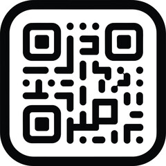 Black and white qr code pattern with rounded corners in a simple graphic design silhouette