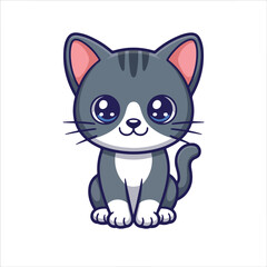Obraz premium Cute Cartoon Grey Kitten with Blue Eyes Sitting