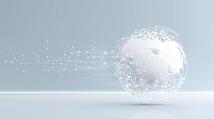 Abstract digital globe with motion lines and glowing particles representing global connectivity