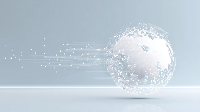 Abstract digital globe with motion lines and glowing particles representing global connectivity - Powered by Adobe