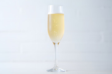 Elegant Champagne Flute Filled with Sparkling Wine on a Clean White Background Perfect for Celebrations