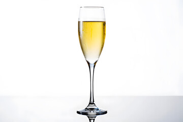 Elegant Champagne Flute Filled with Sparkling Wine on a Minimalist White Background Celebration Toast and Luxury