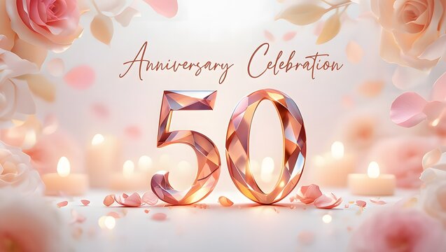 Celebrating a milestone a beautiful 50th anniversary celebration with elegant floral arrangements, soft candlelight, and a touch of romance and festive cheer