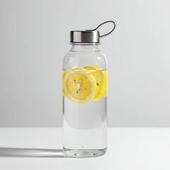 bottle of lemon oil with white background 