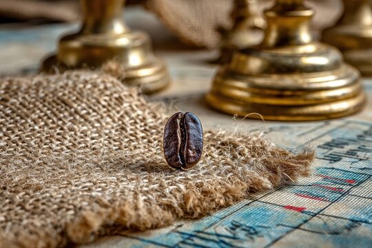 Single Coffee Bean on Burlap with Antique Candlesticks