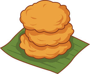 Crispy Bakwan Fritter on Banana Leaf Vector Cartoon Illustration