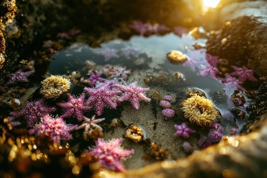 Vibrant Sea Life in a Rocky Pool