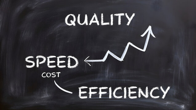 Quality and Efficiency Rising with Speed while Cost is Reduced Shown on Chalkboard Illustration