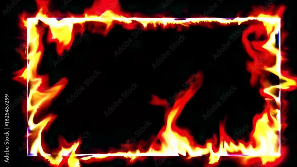 Wall mural animated burning frame shaped like rectangle black background dynamic flames creating powerful fiery