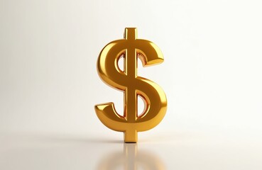 Obraz premium Shiny golden dollar sign icon, isolated on clean white background. Metallic symbol represents wealth, finance, business success. Reflective surface, crisp shadow suggest value, profit, investment