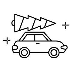 Vector Christmas Tree on Car Icon for Festive Winter Scene