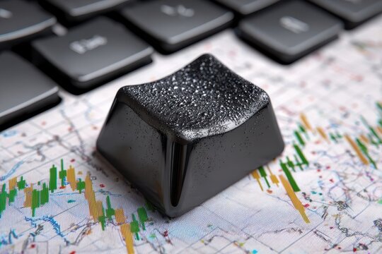 Black Keyboard Key with Water Droplets on Financial Chart