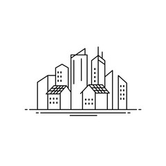Obraz premium Modern city skyline with solar panels in minimalist line art style 