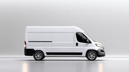 White delivery van with modern design parked on a clean, minimalistic background showcasing versatility