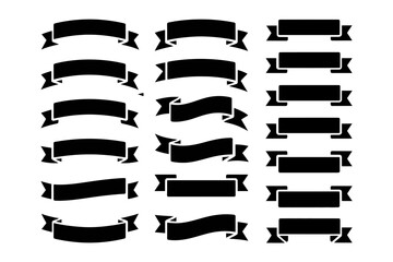 Illustration of twenty one black banners of various shapes and styles on a white background