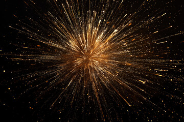 Fototapeta premium Golden explosion of light particles creating a dynamic burst effect against a dark background