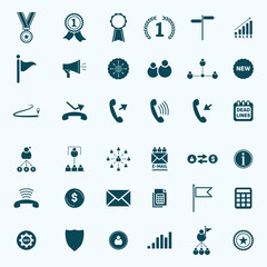 Business and management icon collection with different finance and marketing concepts. Modern icons for growth analysis, teamwork and communications.