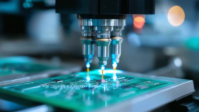 High-precision nozzles expertly apply solder paste in PCB production.