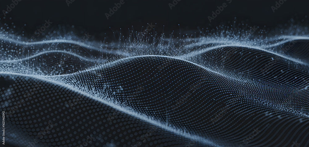 Poster digital wave abstraction: a captivating display of a wave-like formation, constructed from a lattice