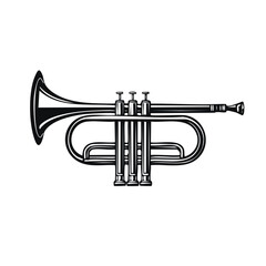 Naklejka premium Classic trumpet musical instrument side view black and white vector illustration
