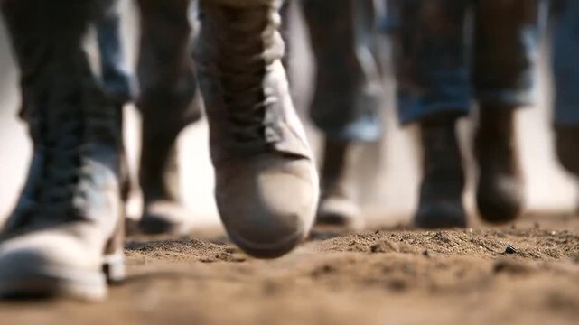 Military personnel conducting exercises on a dusty terrain.