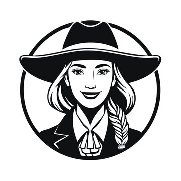 Stylized Portrait of a Smiling Woman in a Wide-Brimmed Hat and Blazer