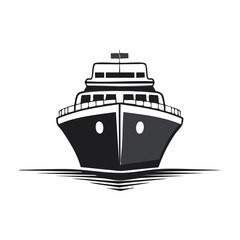 Obraz premium Front view black and white illustration of a large cruise ship or luxury yacht sailing