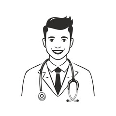 Fototapeta premium Handsome Doctor in Lab Coat with Stethoscope Black and White Graphic
