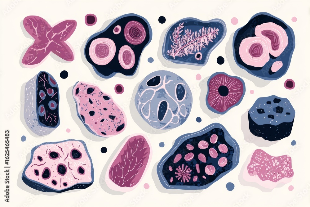 Poster biological structures of cells and microorganisms are showcased in colorful abstract representations