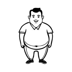 Obraz premium Happy smiling chubby man cartoon illustration standing in black and white