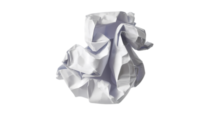 A discarded ball of crumpled paper on white background
