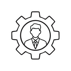 Obraz premium User management icon with a professional person inside a gear for settings