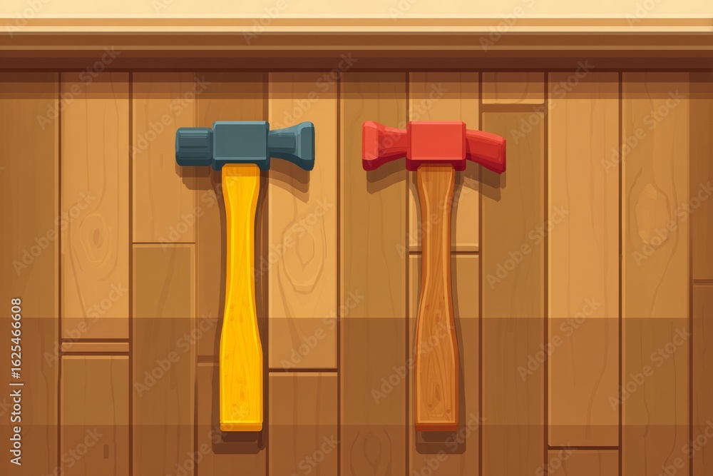 Poster an animated construction scene unfolds in a playful world where colorful hammers rest on a tile surf
