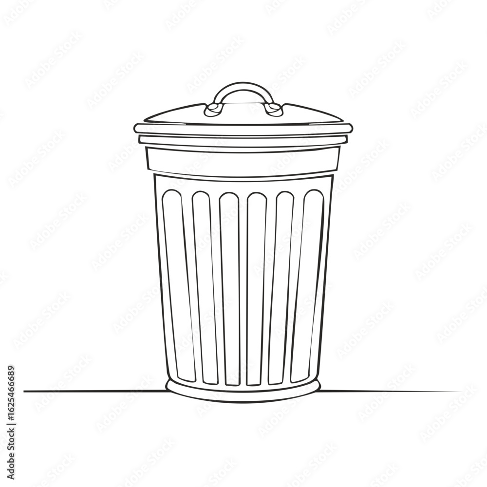 Poster minimalist line art illustration of a closed garbage can with a lid